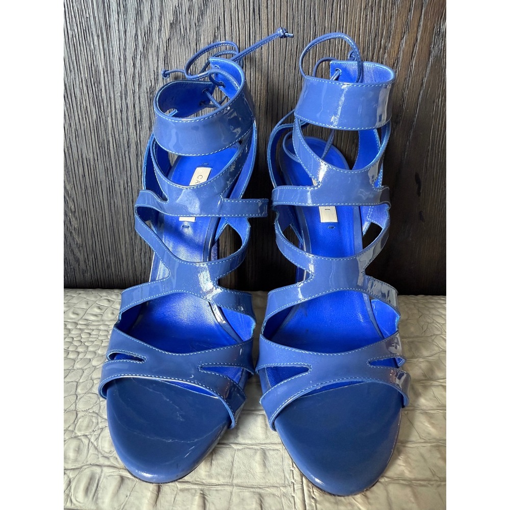 Casadei Women Blue‎ Patent Leather Gladiator Lace Up Stiletto Heels 9.5 B Italy - Picture 2 of 12